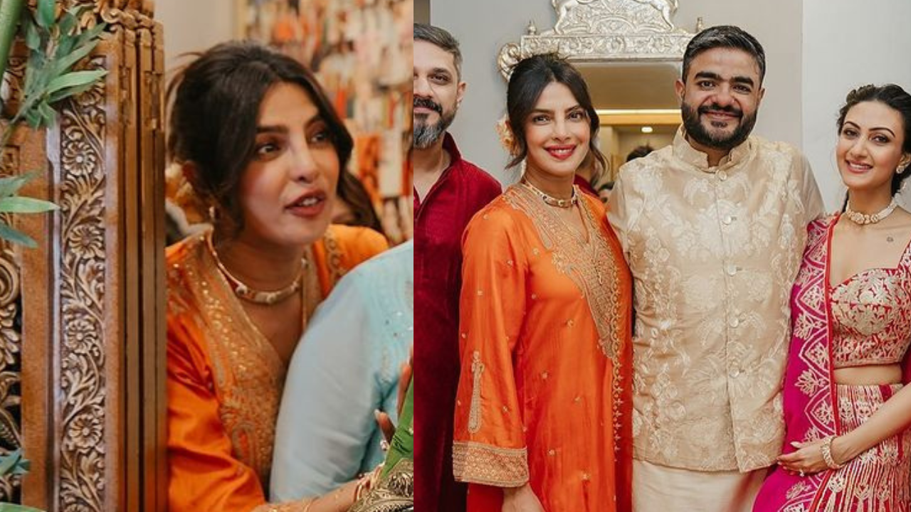 Priyanka Chopra in a vibrant orange kurta