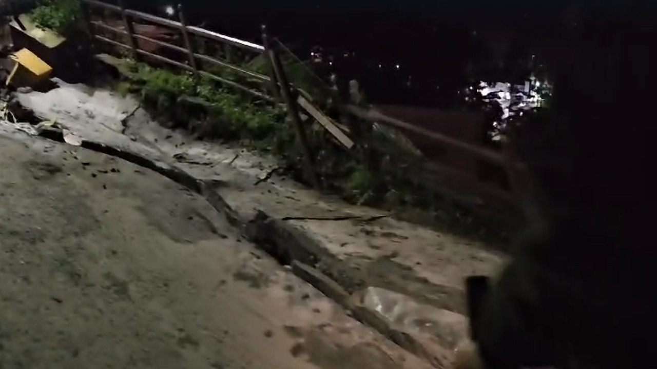 Road Caves In Following Heavy Rains In Shimla