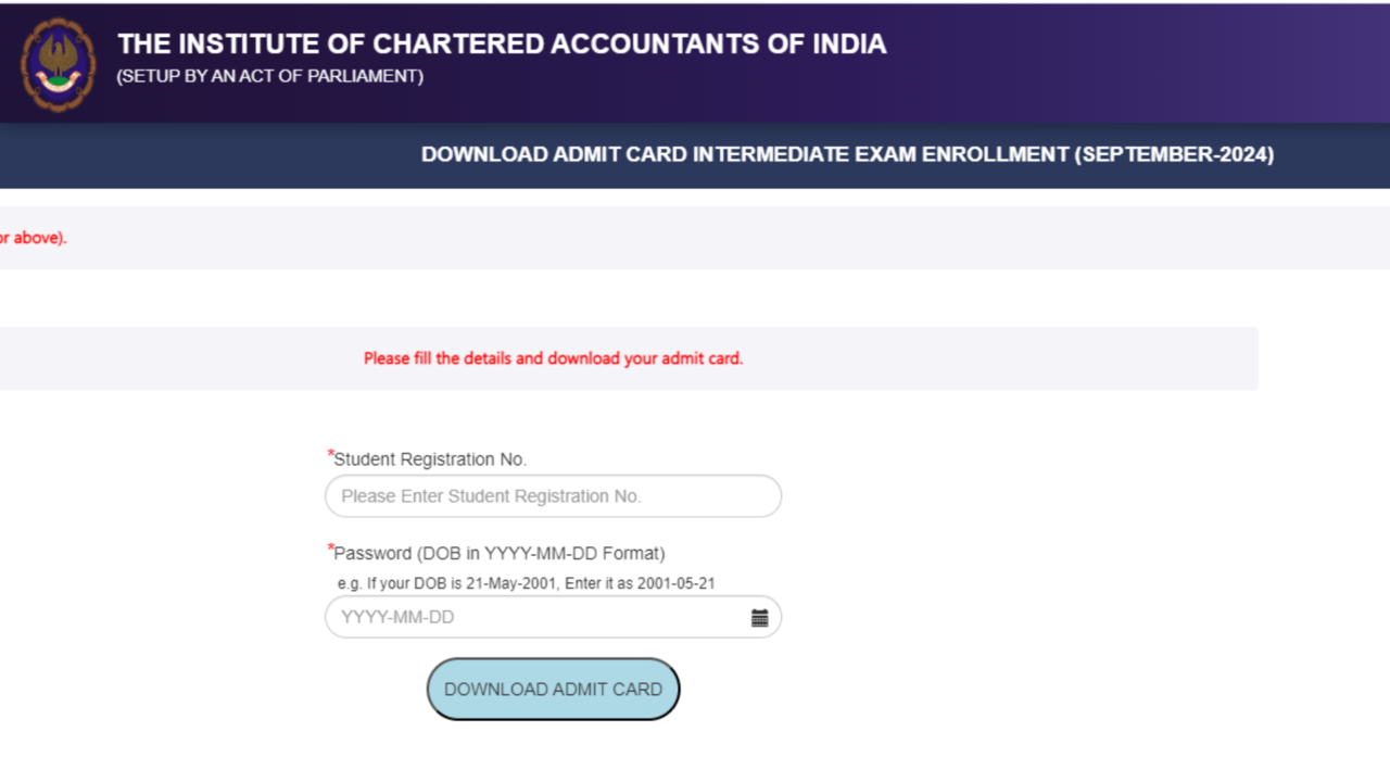 CA Inter Admit Card 2024 For September Session Released on icai.org, Direct Link