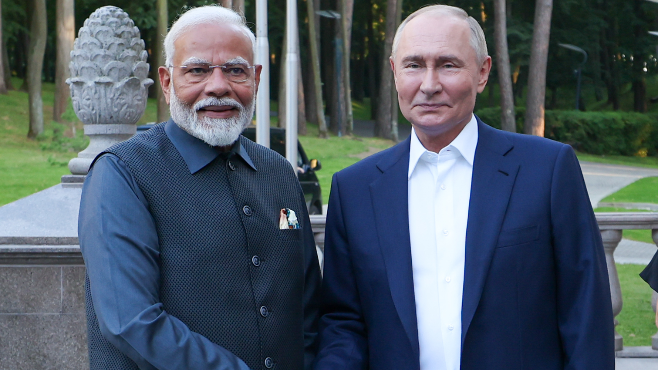 PM Modi with President Putin during his visit to Moscow in July