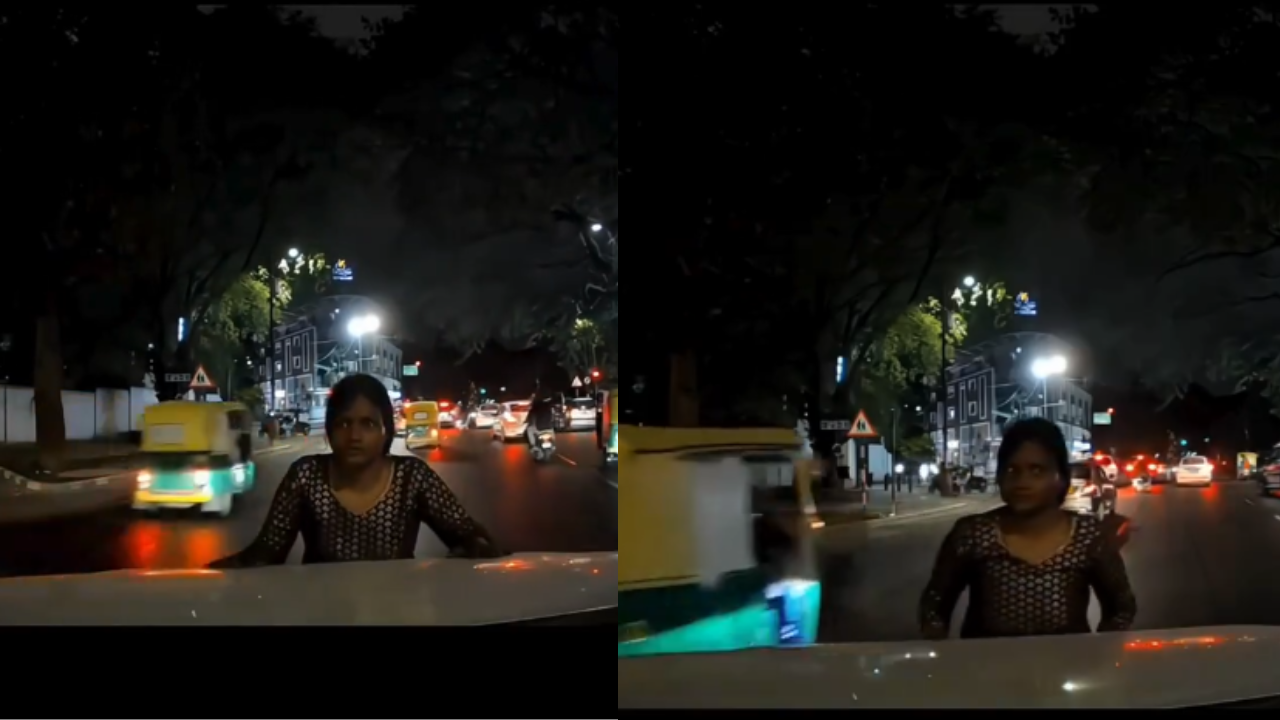 bengaluru woman throws herself in front of moving car, tries to attack driver-watch viral video