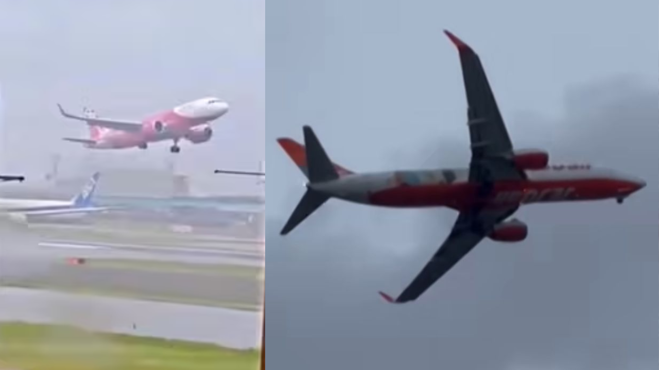 A plane took off after a failed landing attempt in Hakata Ward, Fukuoka, Japan, due to safety concerns related to Typhoon Shanshan.