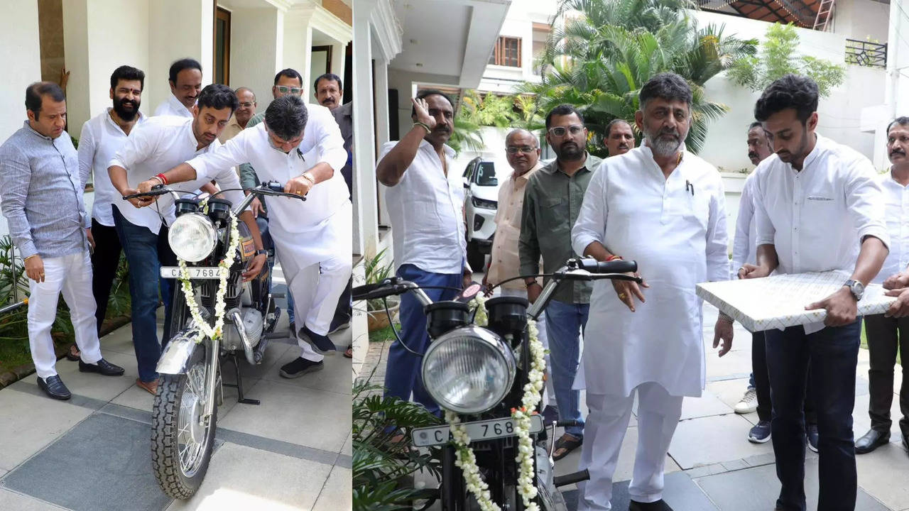 dcm dk shivakumar happy when he saw his old bike in new design