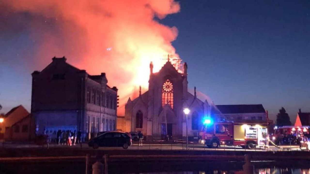 Immaculate conception church on fire