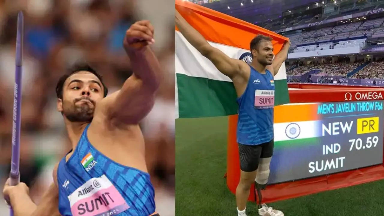 paralympics2024 javelin throw  sumit antil made it back to back gold medals at the paralympics