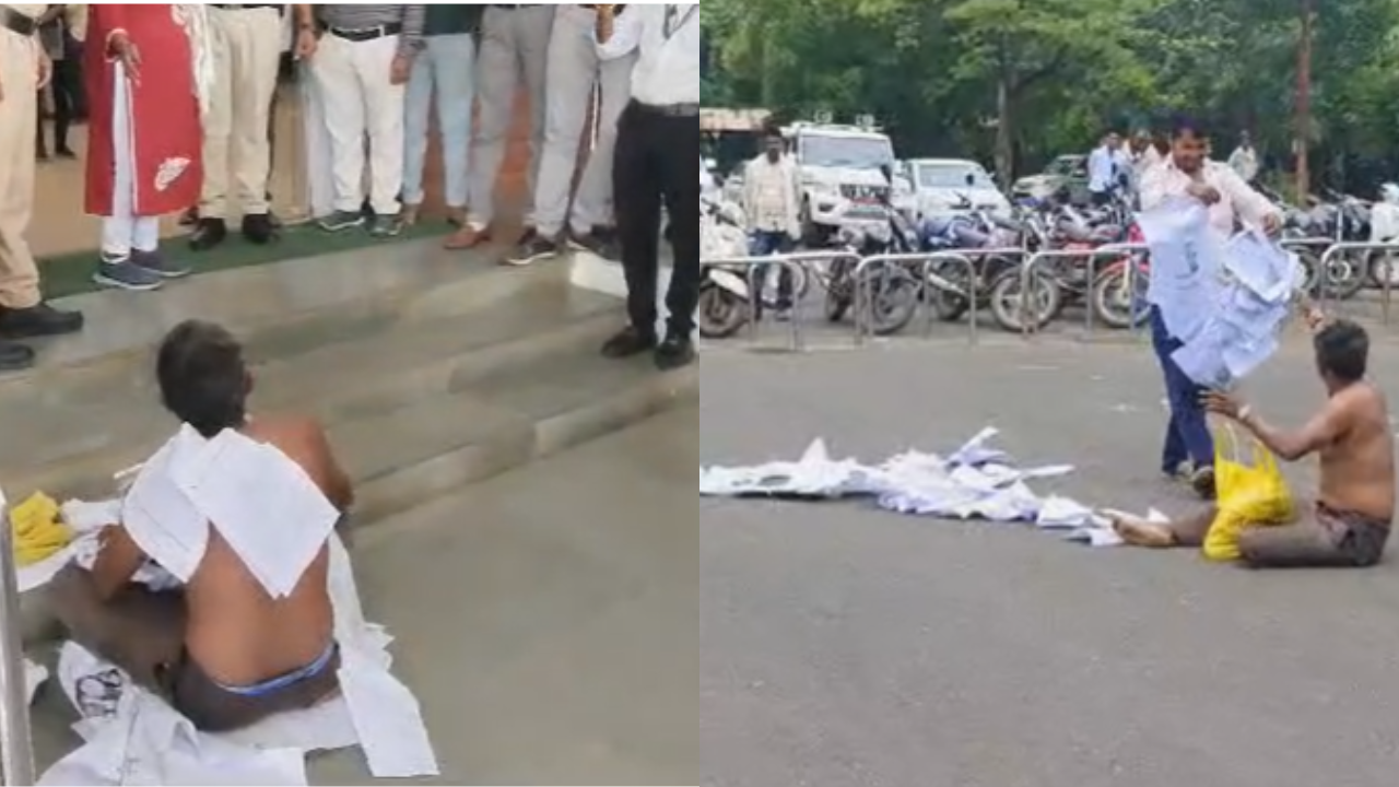 Man Protests in Neemuch Collectorate Wearing Garland of Complaints