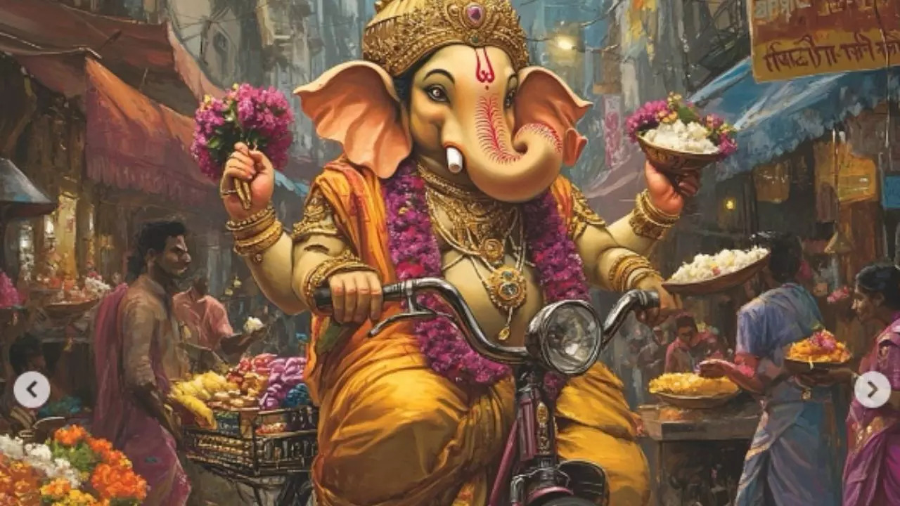 Ganesh Chaturthi 2024: AI Artist Reimagines Ganpati Bappa in Unique Avatars Like Riding Bikes and Vintage Cars