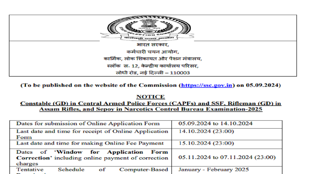 SSC GD Constable 2025 Notification Released for 39,481 Posts