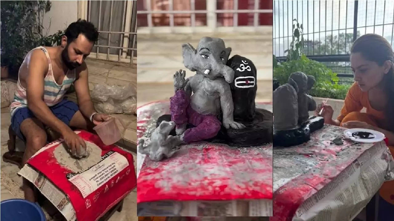 sonalee kulkarni video of ganesh idol making with her brother