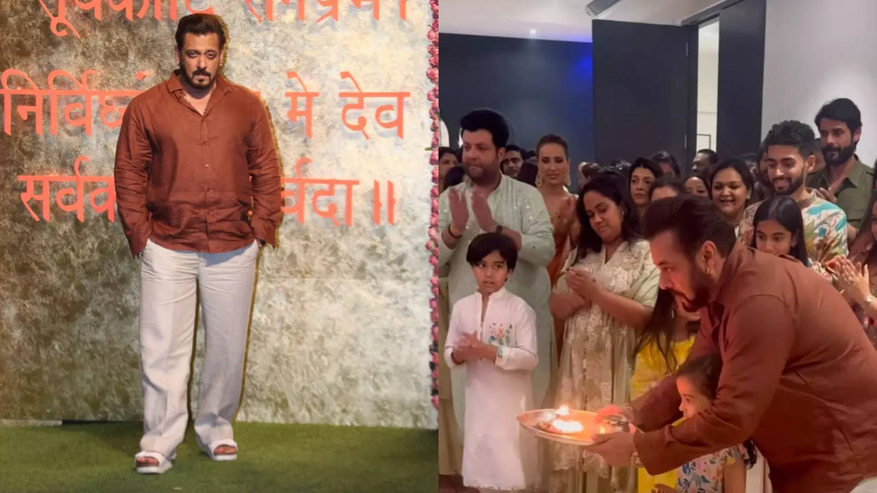 Salman Khan Performs Aarti At Aayush-Arpita's Ganpati Puja Before Attending Ambani's Ganeshotsav In Casual Fit