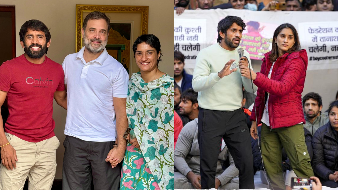 Bajrang Punia and Vinesh Phogat met Rahul Gandhi on Wednesday