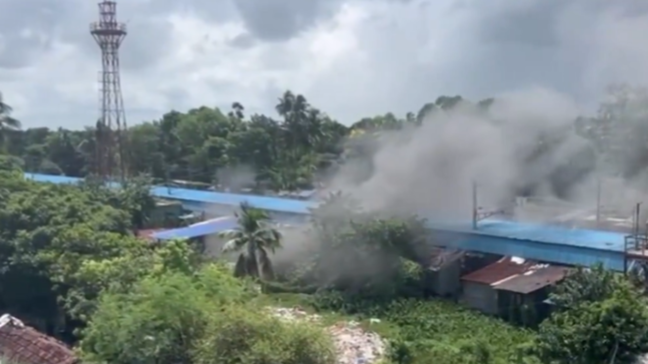 Fire at Ghutiari Sharif railway station near Kolkata.