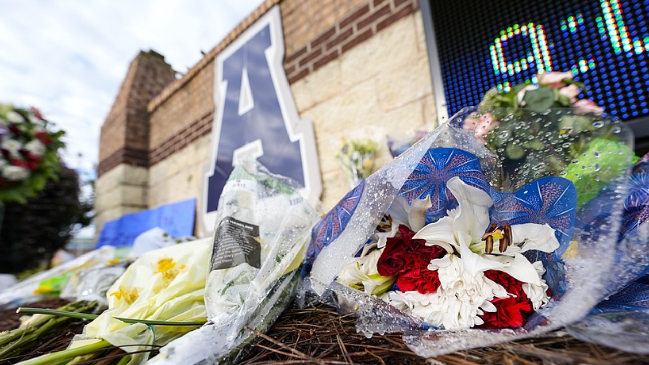 A memorial is seen at Apalachee High School Georgia school shoting 