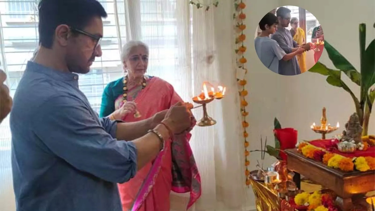 Aamir Khan Celebrates Ganesh Chaturthi With Fam, Spotted Performing Aarti With Son Azad. See PICS