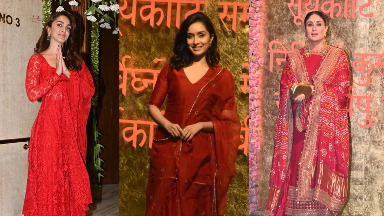 Celebrities in red at Ganesh Chaturthi festivities