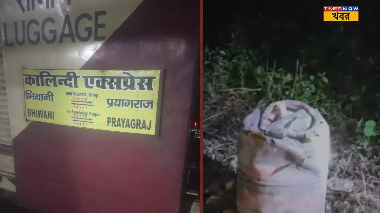 major rail accident averted on alertness of loco pilot as the expres train hits  a lpg gas cyclinder kept on railway track