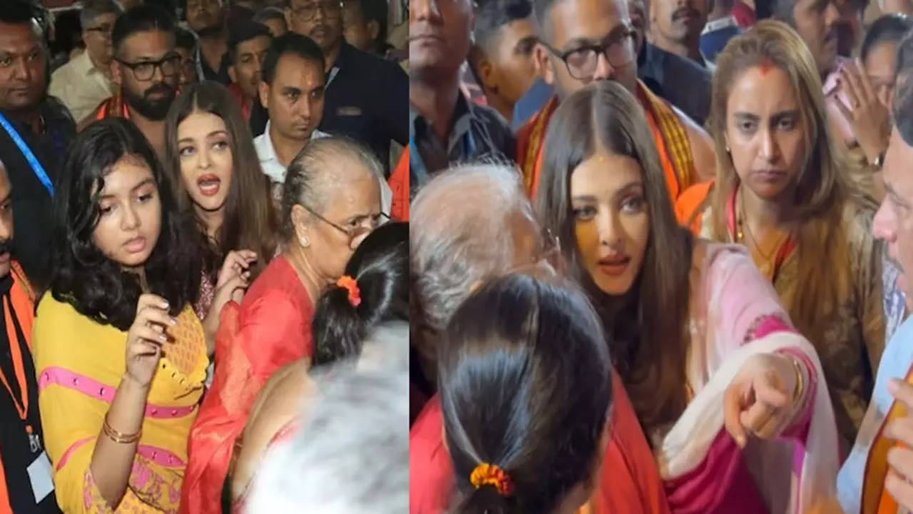 aishwarya rai bachchan takes blessings of gsb ganpati with daughter aaradhya and mother video viral