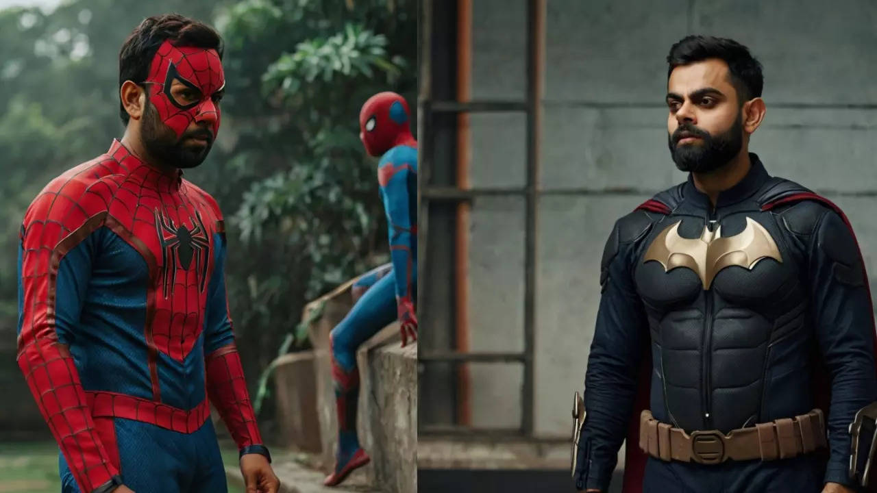 virat  kohli as batman; rohit sharma as spiderman sanju samson ant man: ai reimagines team india stars as superheroes