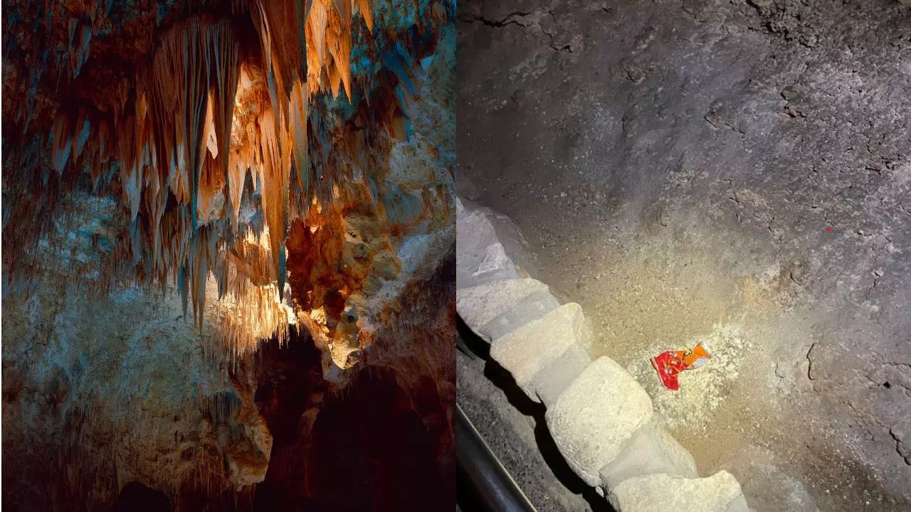 Perils Of Tourism: Discarded Packet Of Cheetos Puts US Caves At Risk. Credit: Canva/FB/Carlsbad Caverns National Park