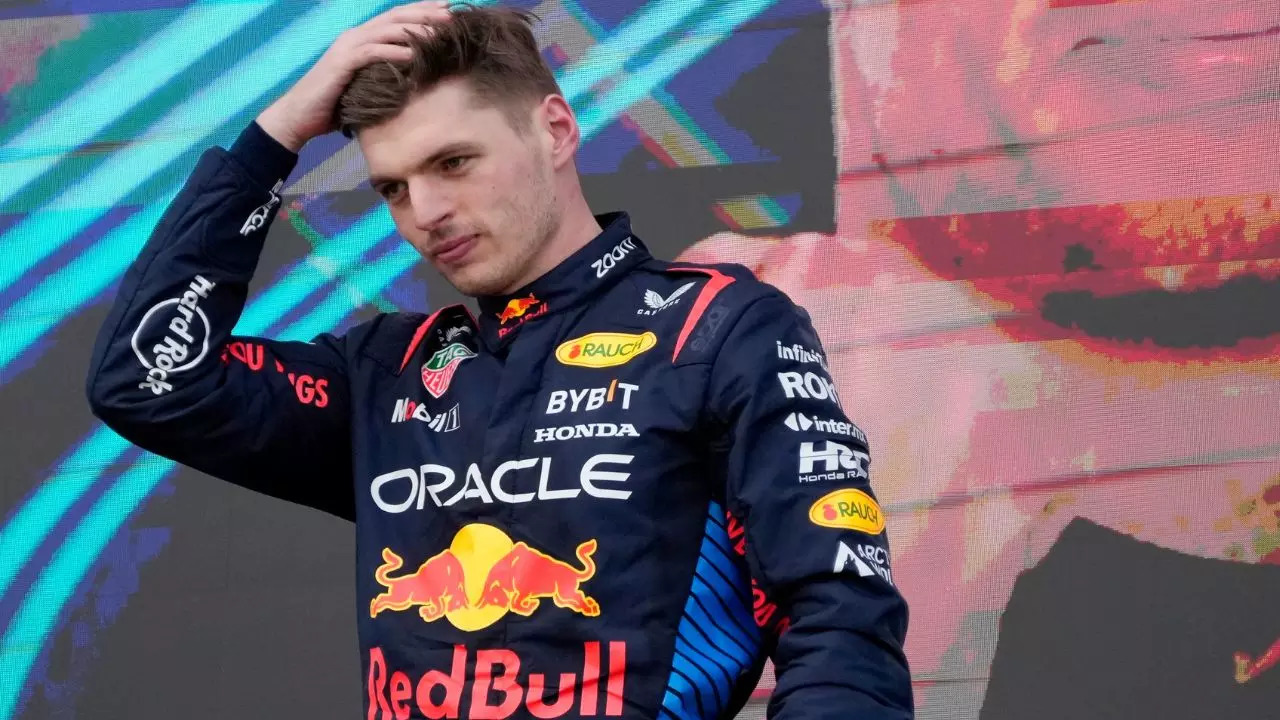 Max Verstappen on the podium after the Japanese Formula One Grand Prix at the Suzuka Circuit.