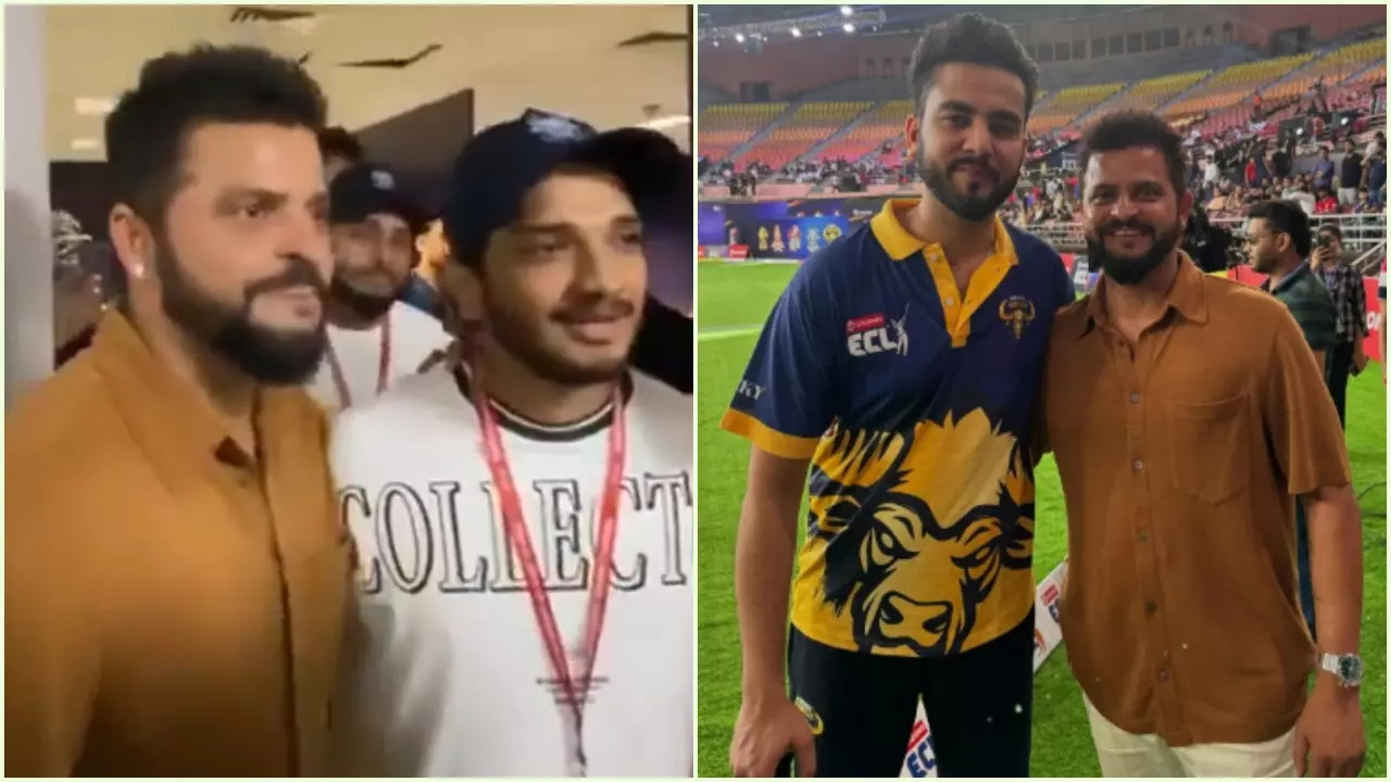 Elvish Yadav, Munawar Faruqui Pose With Former Indian Cricketer Suresh Raina On ECL 2024 Opening Day