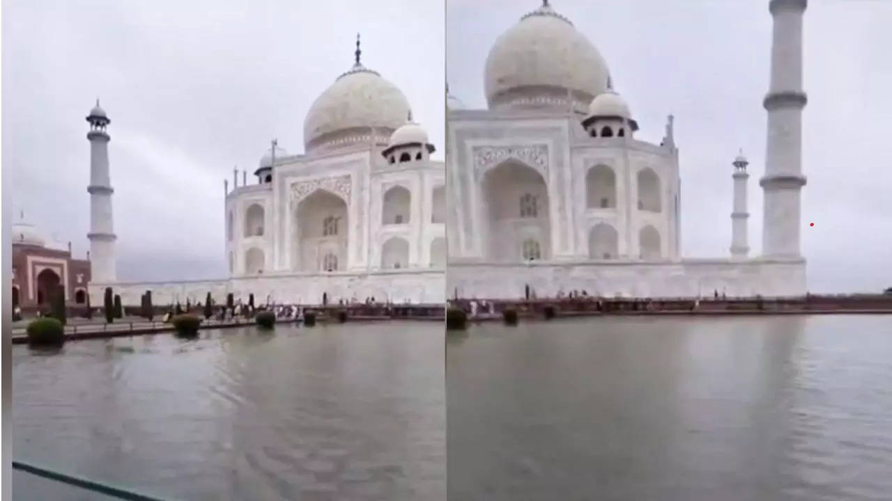 A video of submerged gardens at Taj Mahal has gone viral on social media. Credit: X