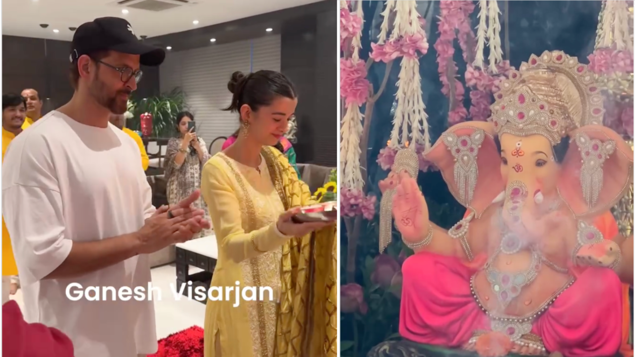 Hrithik Roshan, Saba Azad Seek Blessings During Ganpati Visarjan Aarti with Roshan Family | WATCH