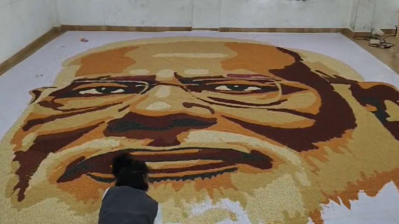 for pm modi's 74th birthday, 13-year-old chennai girl makes world's largest millet painting - watch