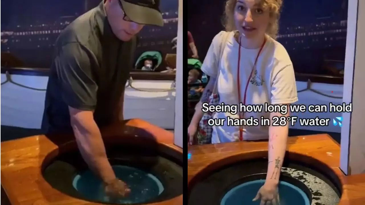 Visitors at the Titanic Museum dipping their hands in cold water. Credit: X/@Rainmaker1973