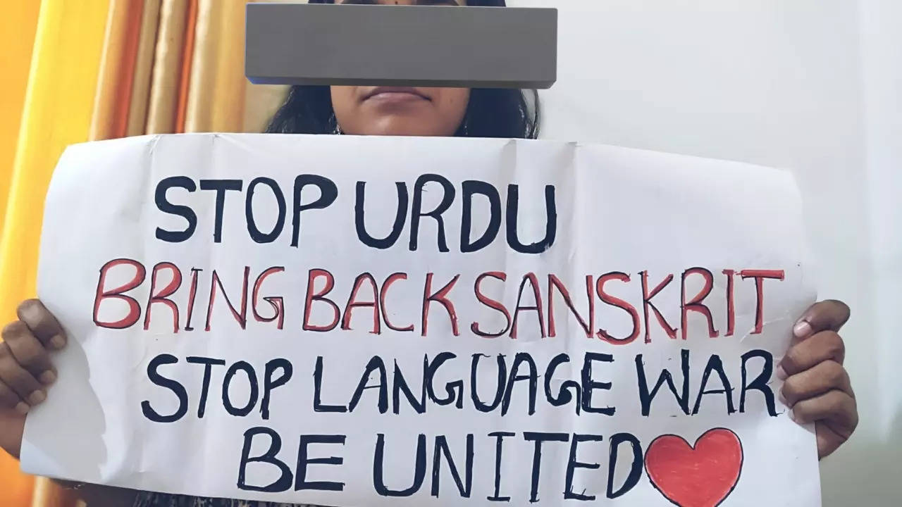 A woman calls for a ban on Urdu and revival of Sanskrit, in the English language. | Credit: @da_kerala_girl/X