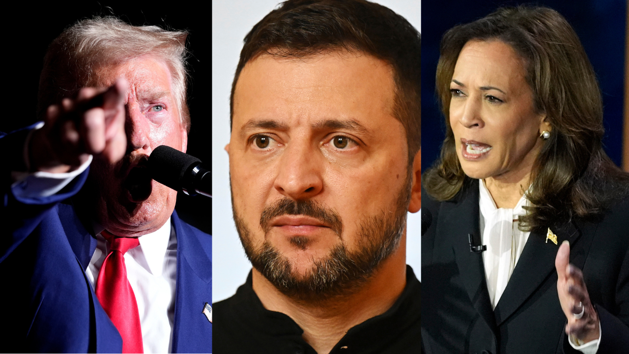 Donald Trump, Volodymyr Zelenskyy and Kamala Harris