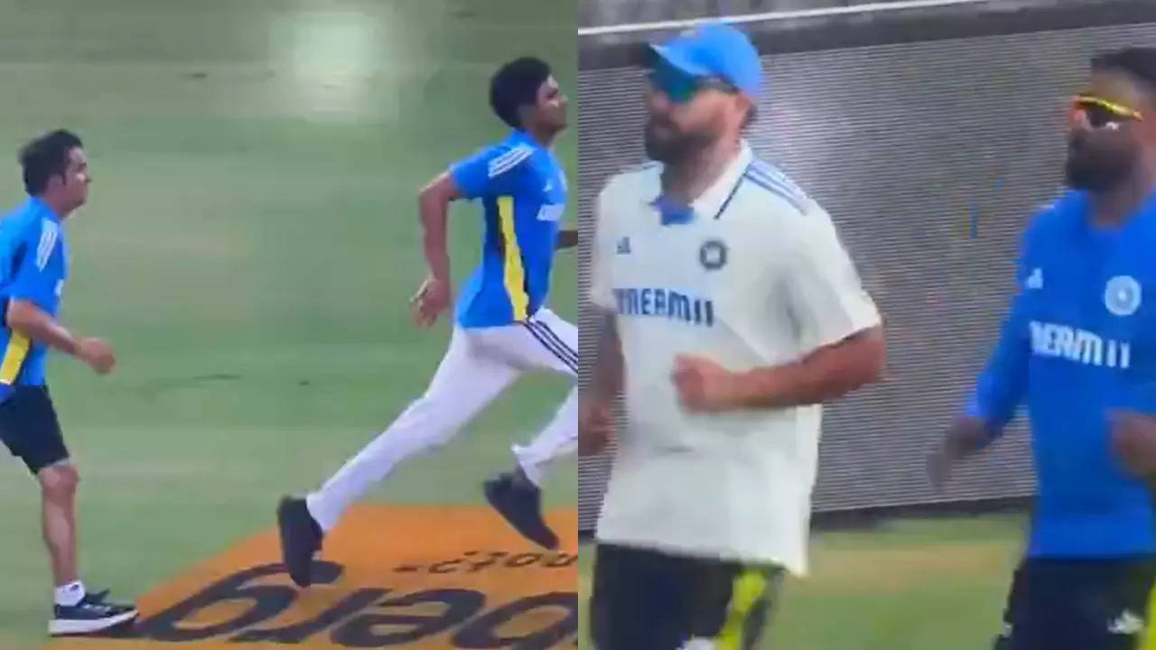 ind vs ban: gautam gambhir vs shubman gill in sprint race, rohit sharma warms up with abhishek nayar - watch