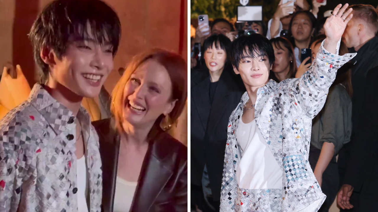 Stray Kids IN Chats Up Julianne Moore Snaps Pics With Thai Star Dew At 2024 Milan Fashion Week