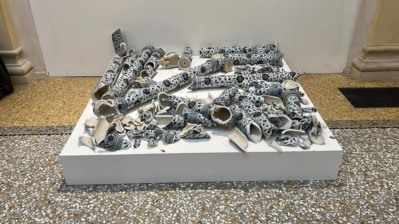 Ai Weiwei's Sculpture 'Porcelaine Cube' Smashed