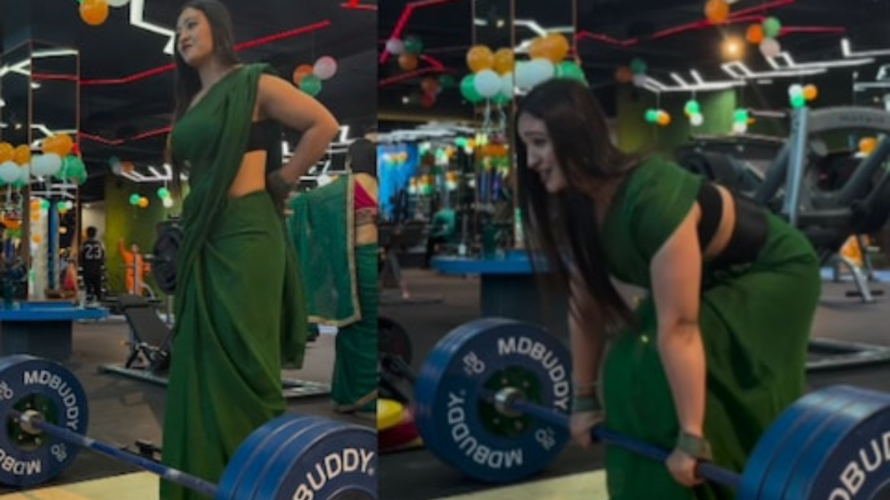 viral video woman lifted 140 kg in traditional saree