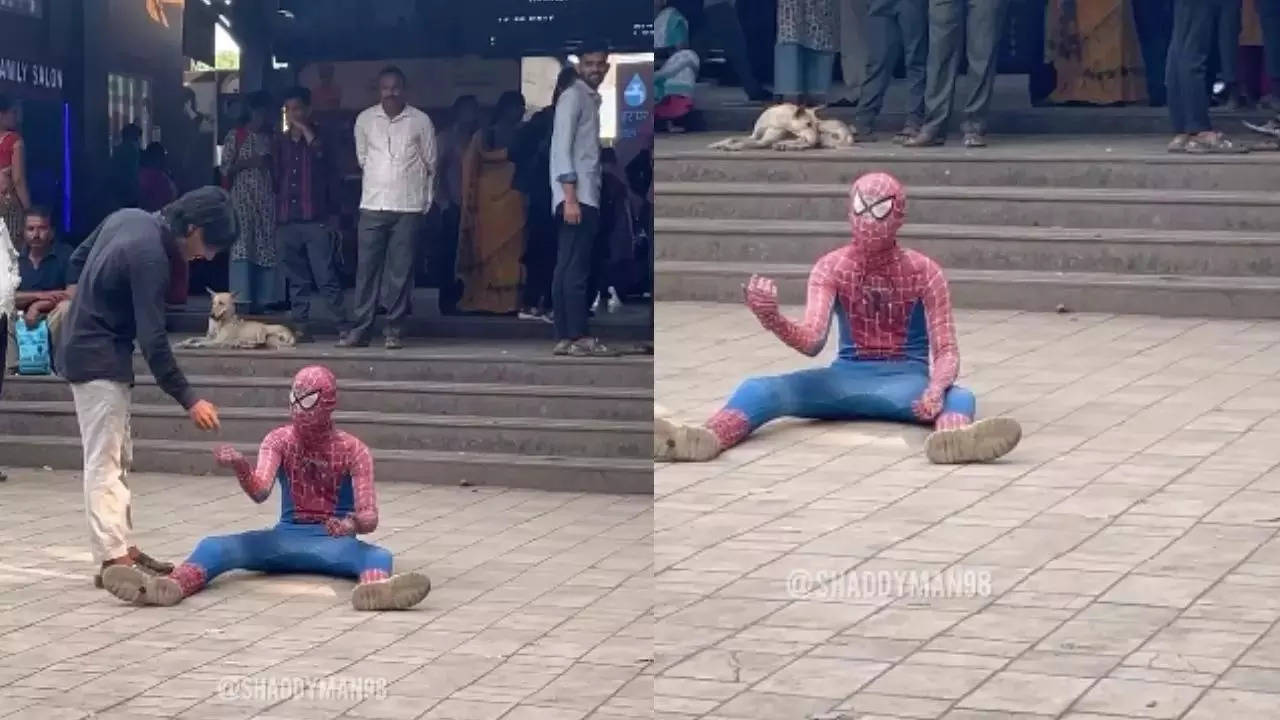 Viral Video shows Spider Man begging at a railway station in mumbai