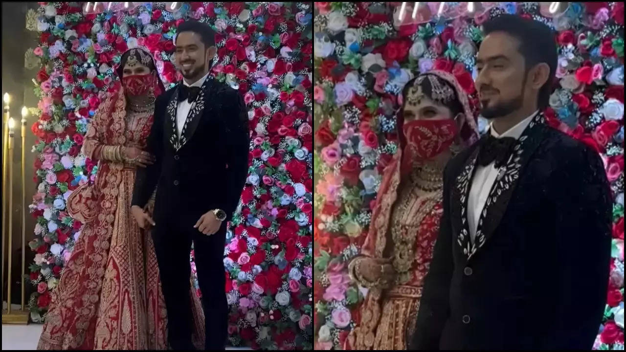 adnaan shaikh-ayesha shaikh reception: bb ott 3 fame looks dapper in tuxedo, his wife wins hearts