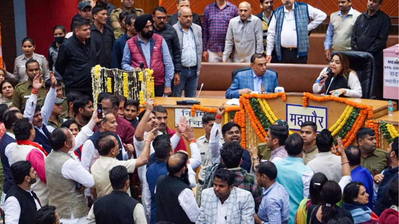 Mayor Shelly Oberoi following a ruckus inside MCD house over the election of member of the standing committee