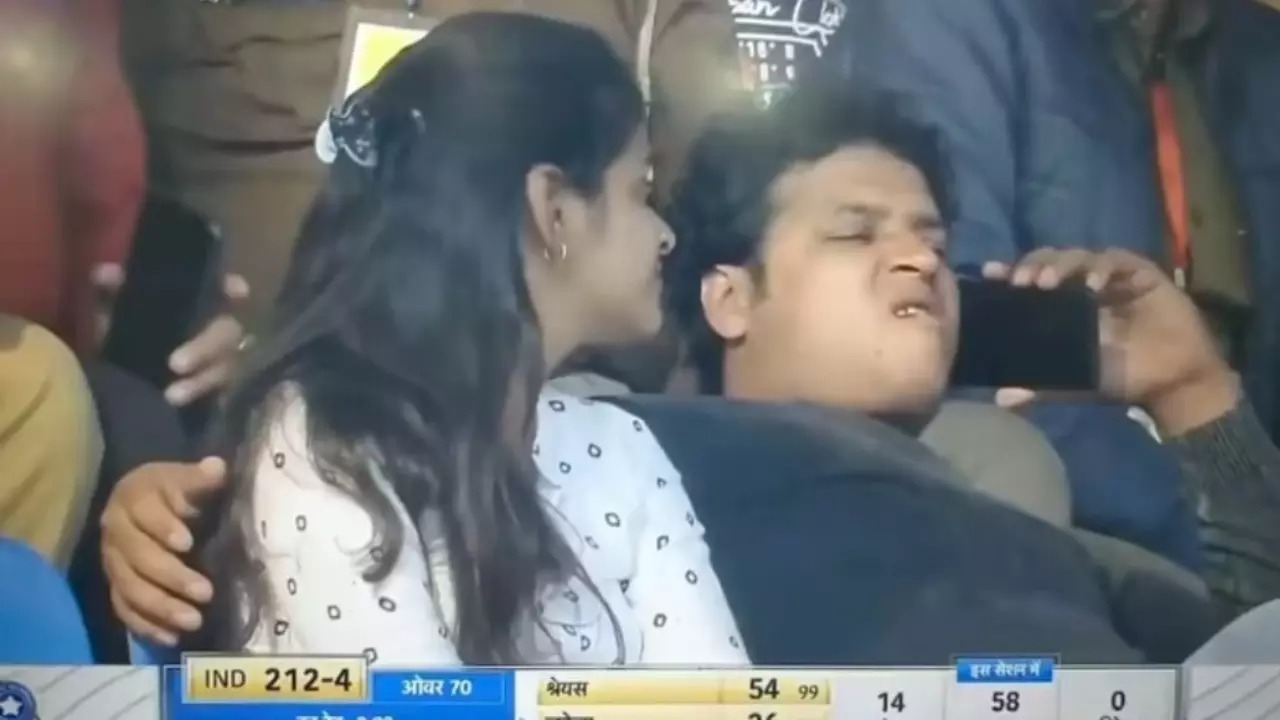 Shobit Pandey, aka Gutka Man, as seen on camera during the first India vs New Zealand Test at Green Park Stadium, Kanpur, in 2021. | Courtesy: Disney Hotstar