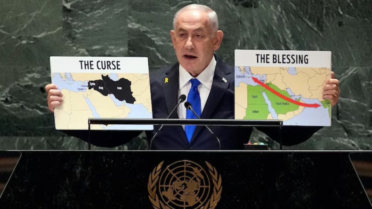 Israel Prime Minister Benjamin Netanyahu addresses the 79th session of the United Nations General Assembly