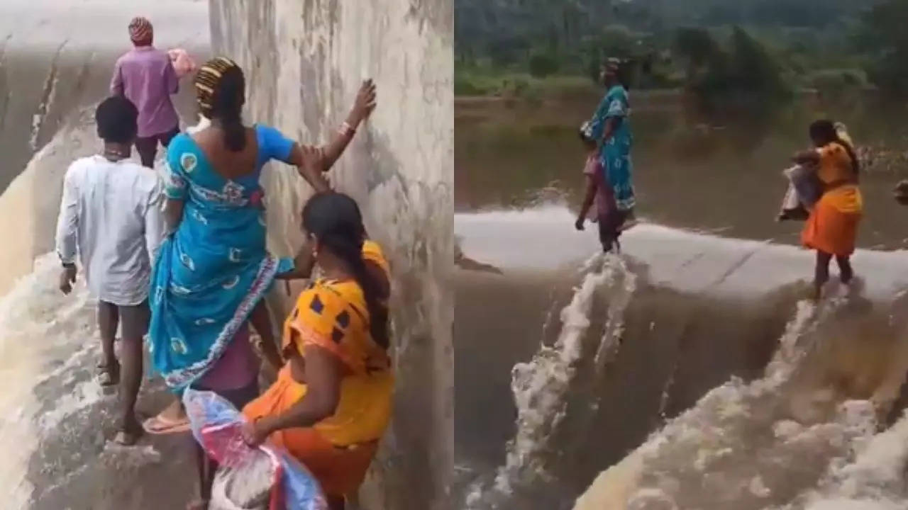 Pregnant Woman Carried Across Raging Stream in Andhra Pradesh