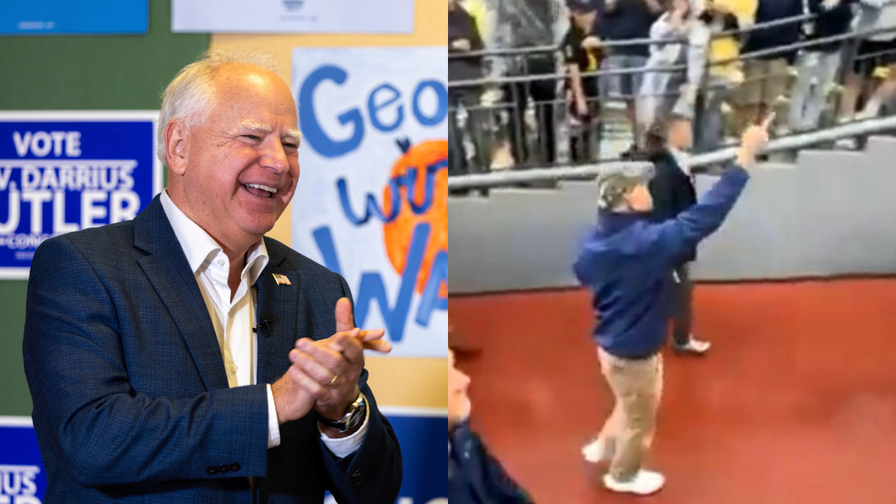 did tim walz give the middle finger to crowds at michigan vs minnesota game? photo viral