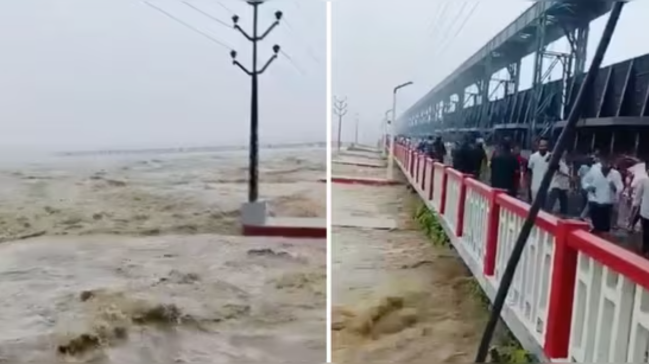 People run off Bihar bridge as Kosi river water rises amid floods