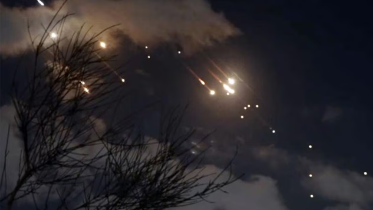 Projectiles being intercepted over Jerusalem