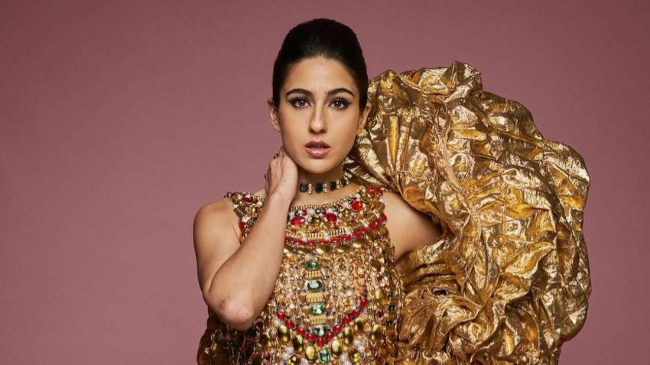 Sara Ali Khan's golden gown by Abu Jani Sandeep Khosla