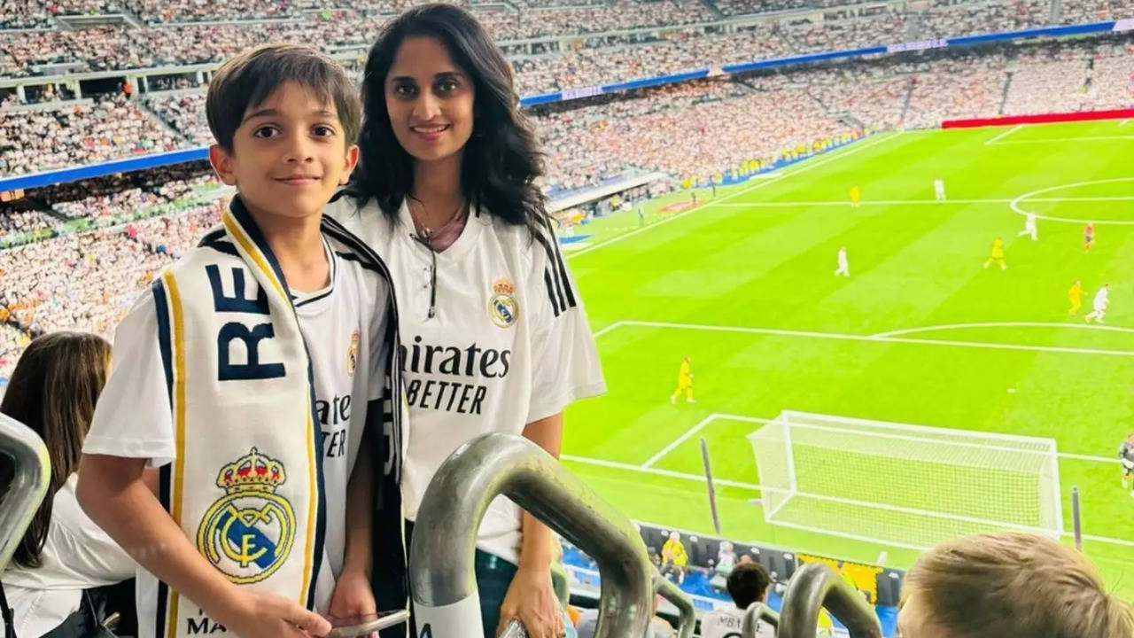 Shalini Ajith Kumar and son in Spain