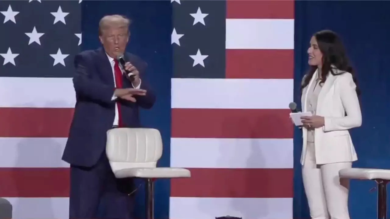 Donald Trump refuses to sit on a chair at Friday's Fayetteville event. | Courtesy: Autism Capital/X