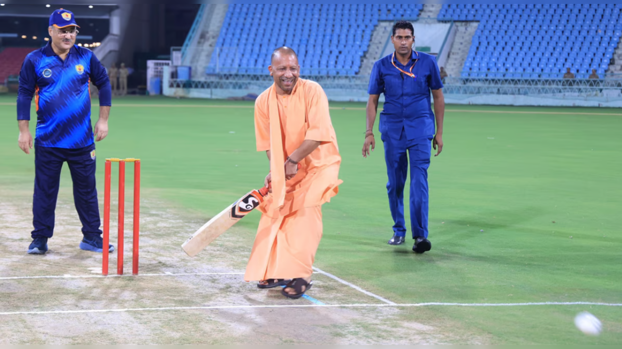 Yogi Adityanath Plays Cricket At Lucknow Stadium