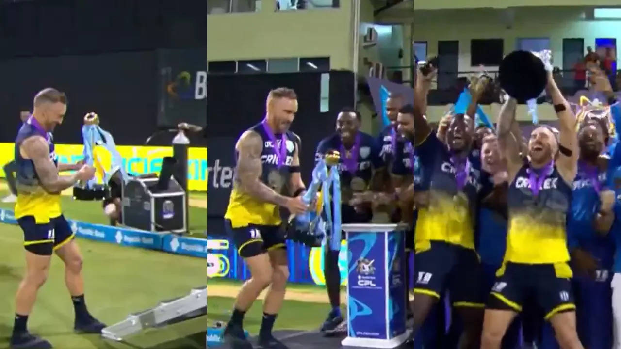 faf du plessis recreates rohit sharma, lionel messi's iconic trophy celebration after winning cpl title: watch