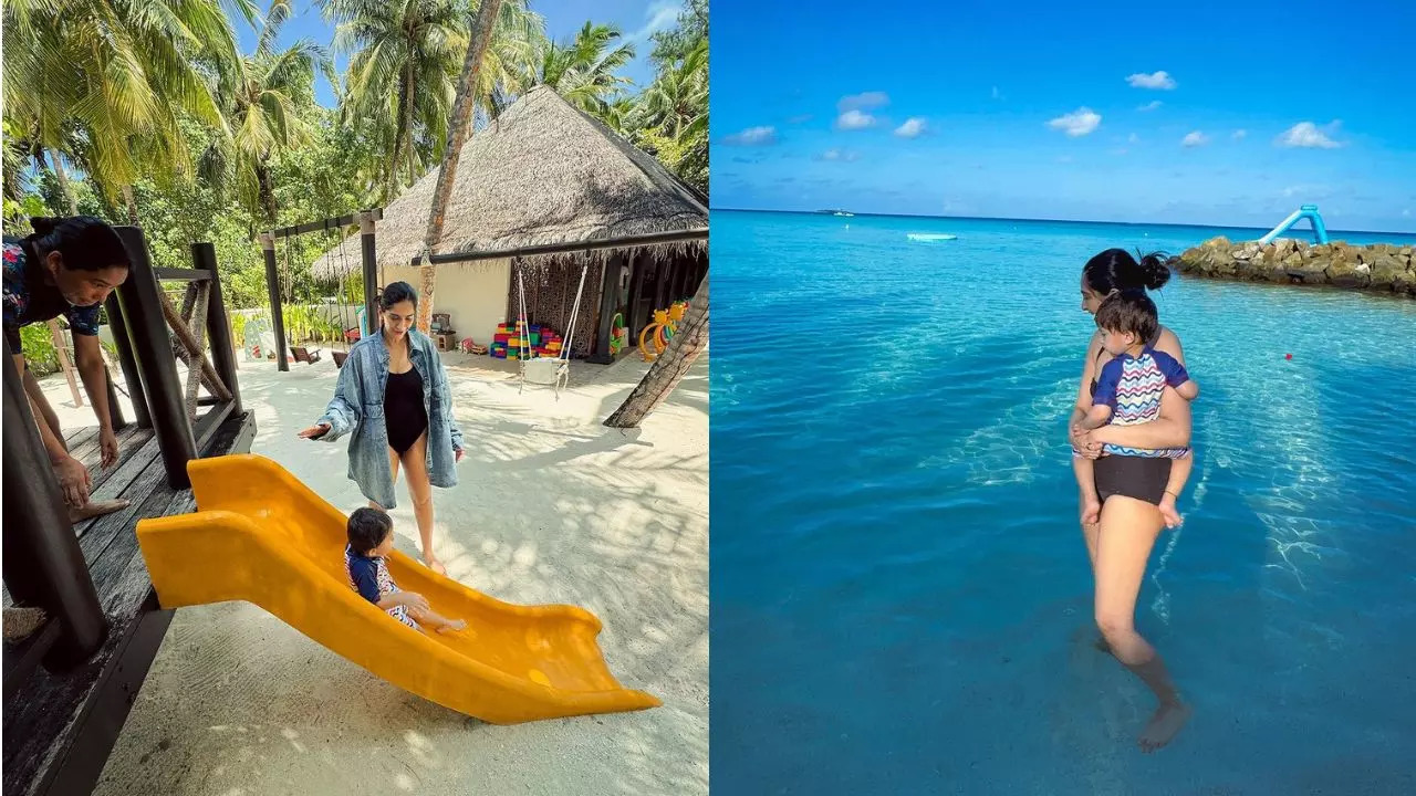 Sonam Kapoor with her son Vayu in the Maldives